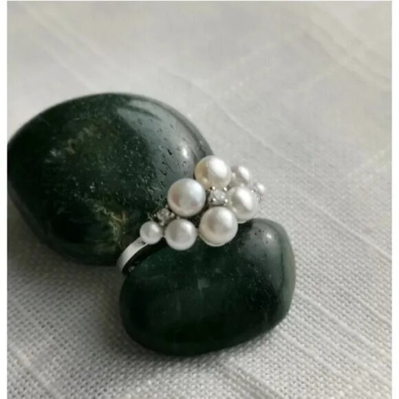 NEW Sterling silver cultured white pearl cz ring size 8 - Picture 7 of 7